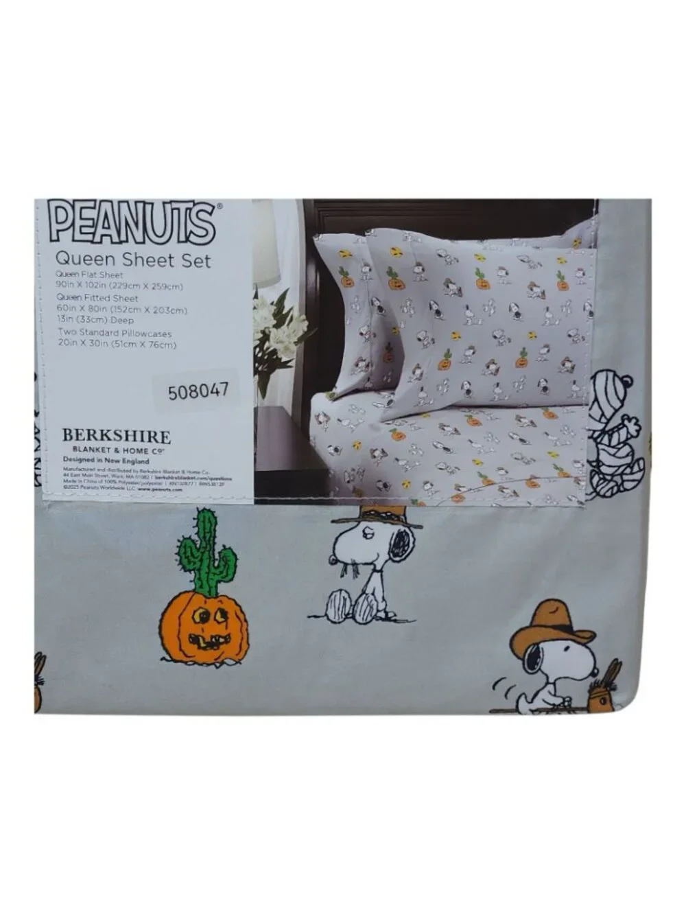 Peanuts Snoopy Fall Western Halloween Queen Sheet Set By Berkshire Light Gray